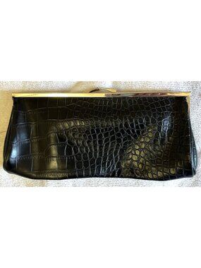 Vivite Black Clutch Wallet Kiss Lock Coin Purse Snakeskin Design